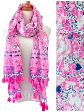 Lilly Pulitzer Prosecco Pink Lilac You A Lot Valentine Scarf Resort Tassels